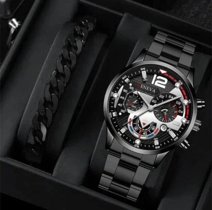 Premium stainless steel men's watch with bracelet in multiple color options