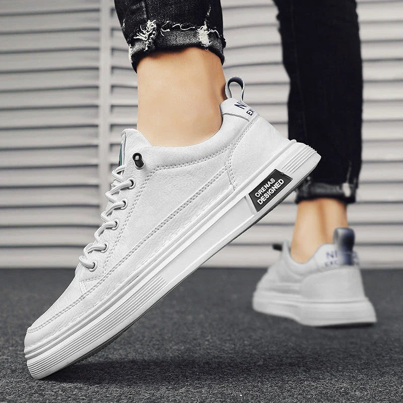 Stylish slip-on sneakers for men in beige, white, and black colors with a unique design and comfortable fit