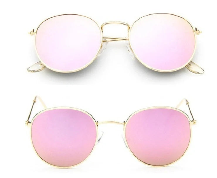 Women's retro metal sunglasses with round frame in gold and silver options