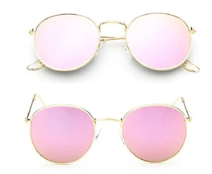 Women's retro metal sunglasses with round frame in gold and silver options