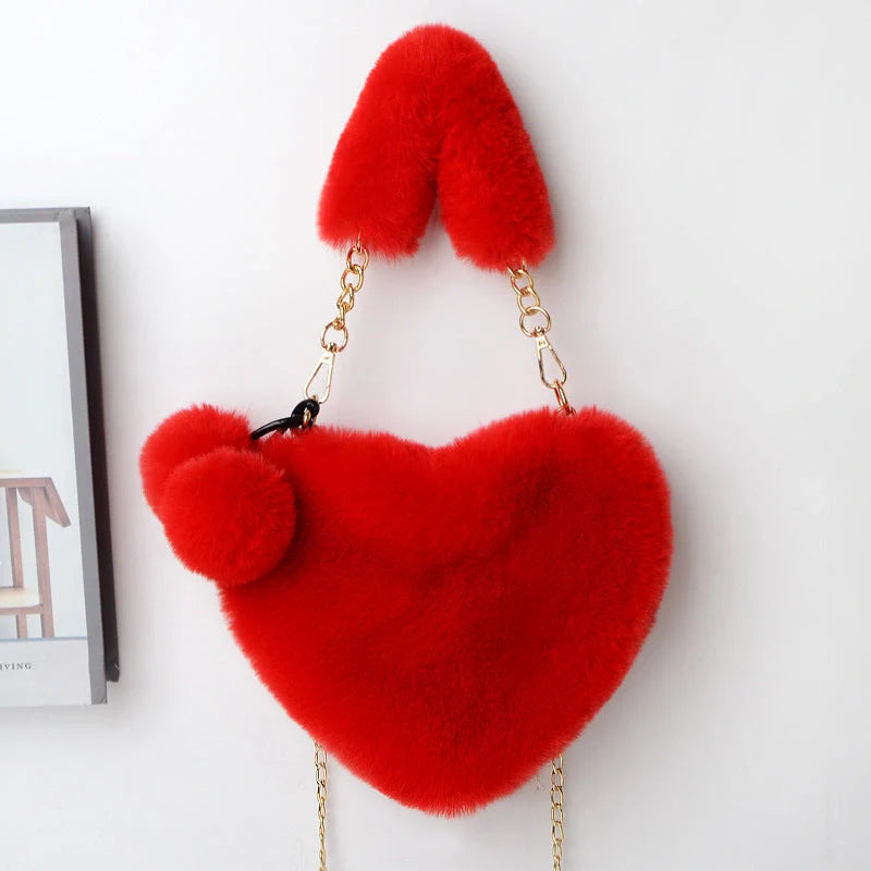 Love Bags Soft Plush Heart-Shaped Handbag for Women in various colours