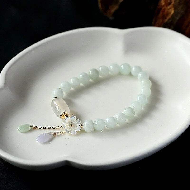 Elegant Shell Flower Jade Water Drop Bracelet with natural jadeite and shells