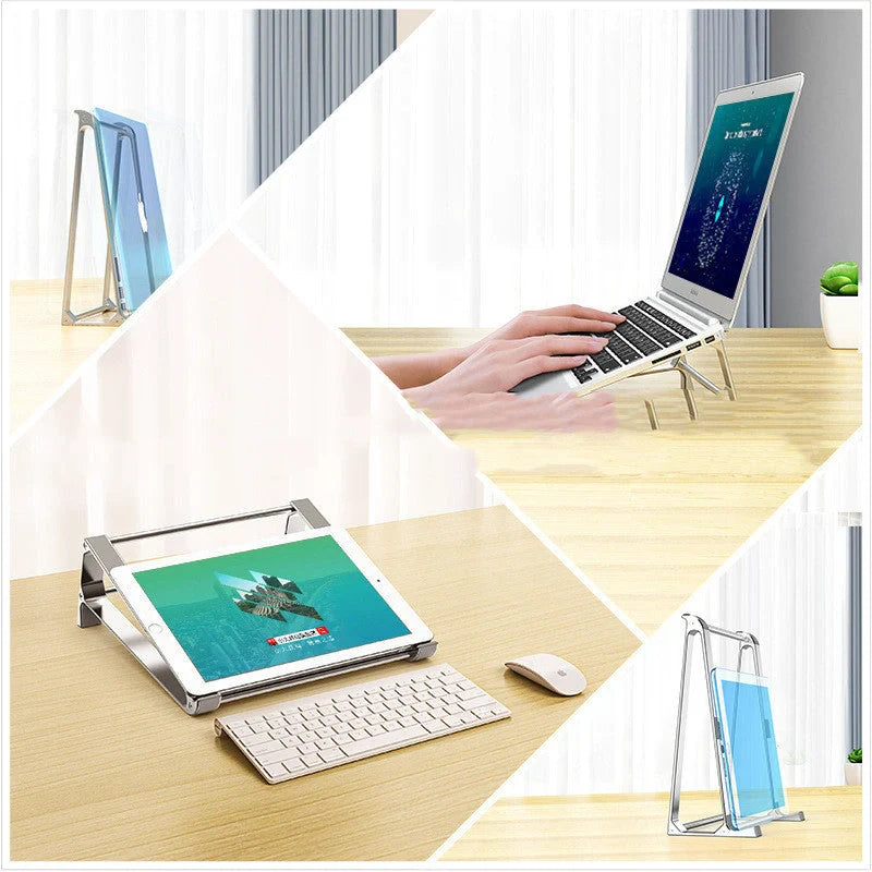 Aluminium alloy laptop stand with non-slip silicone pads in Space Grey and Aurora Silver