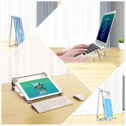 Aluminium alloy laptop stand with non-slip silicone pads in Space Grey and Aurora Silver