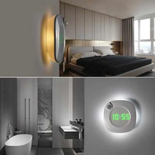 Mini Solid Colour Smart Time Human Body Sensor Light with rotary dimming and time display