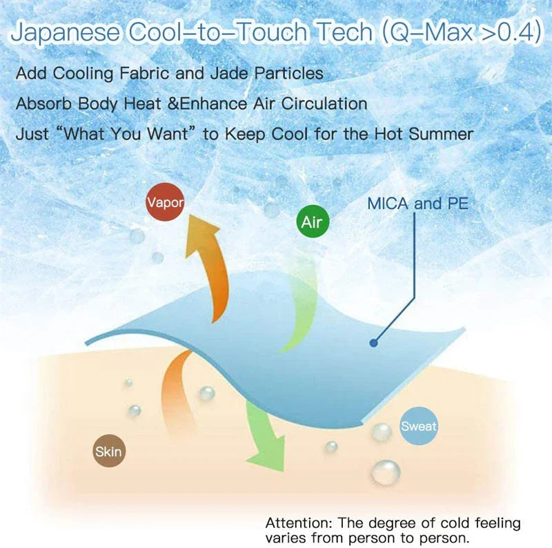 A premium polyester cooling blanket with innovative Japanese cooling fibers that provides refreshing temperature regulation for a comfortable sleep experience