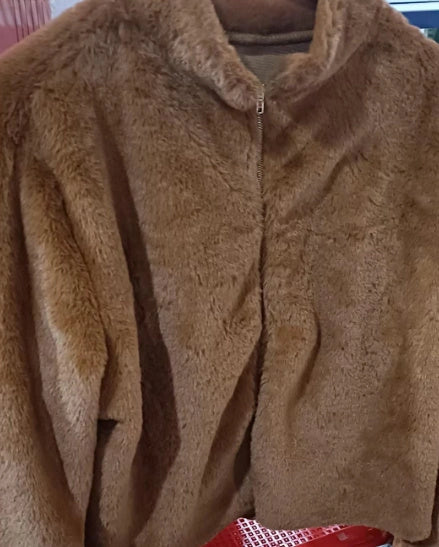 Women's winter stand collar zipper fleece jacket in faux fur, available in multiple colours
