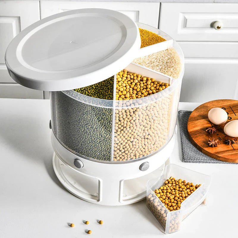 Versatile Food Storage Tank with Rotating Divider - keep grains, rice, and other pantry items fresh and neatly organised in your kitchen