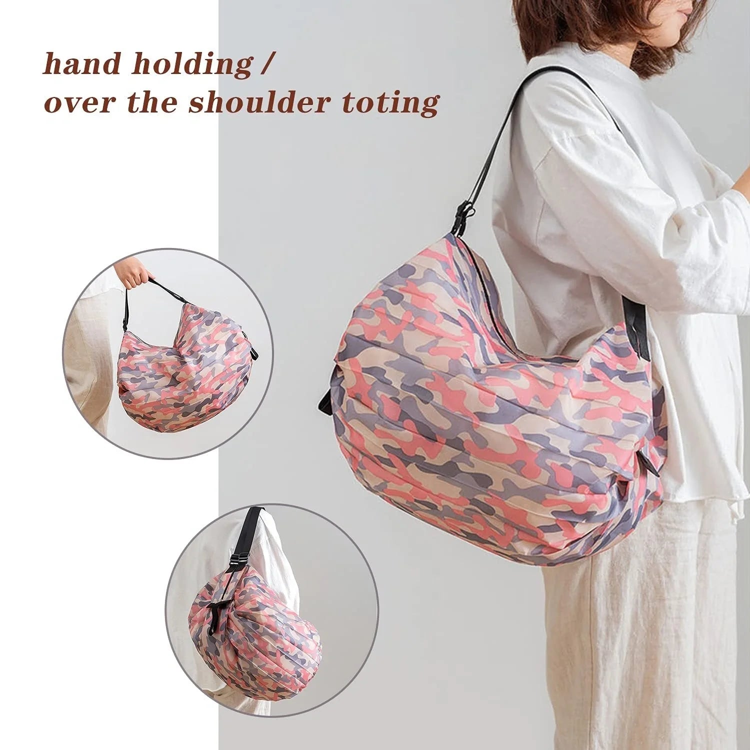 Large capacity foldable nylon shopping bag in various colors