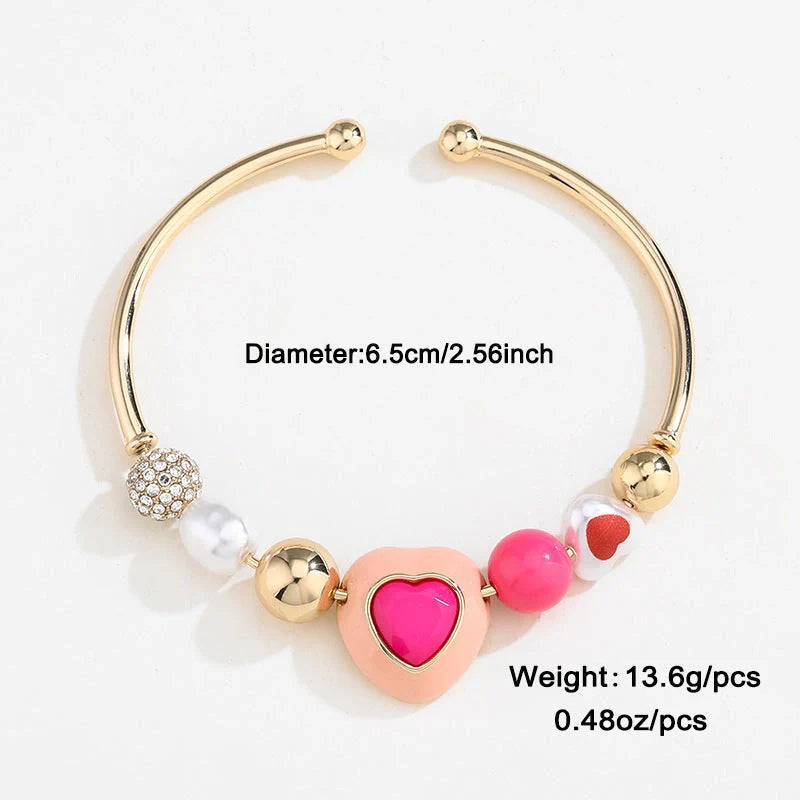 Original Heart Peach Pearl Bracelet and Necklace Set with mother of pearl pendant