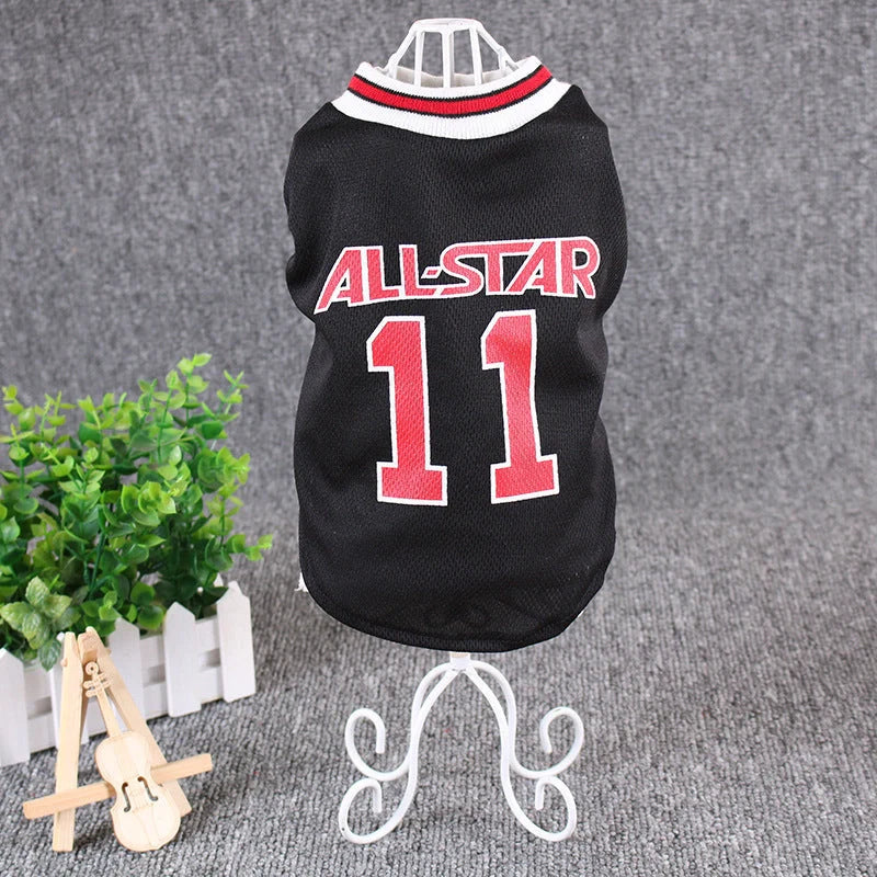World Cup themed cotton dog vest in black and red for summer comfort