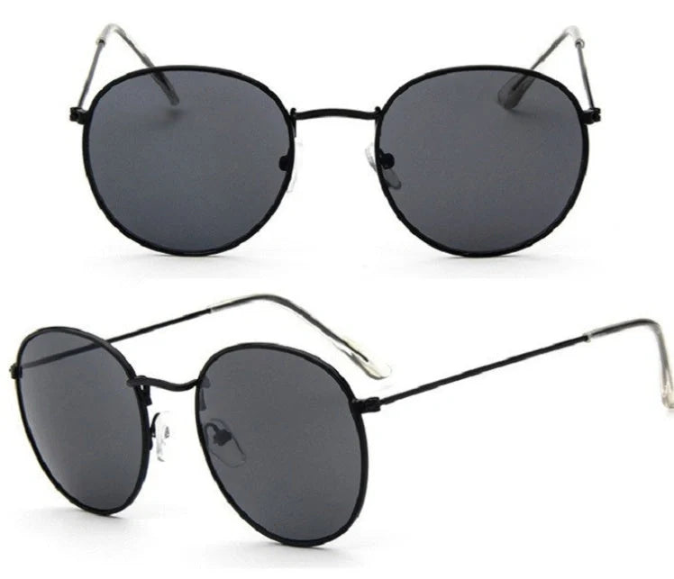 Women's retro metal sunglasses with round frame in gold and silver options