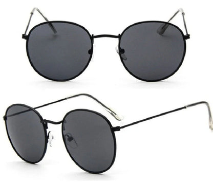 Women's retro metal sunglasses with round frame in gold and silver options