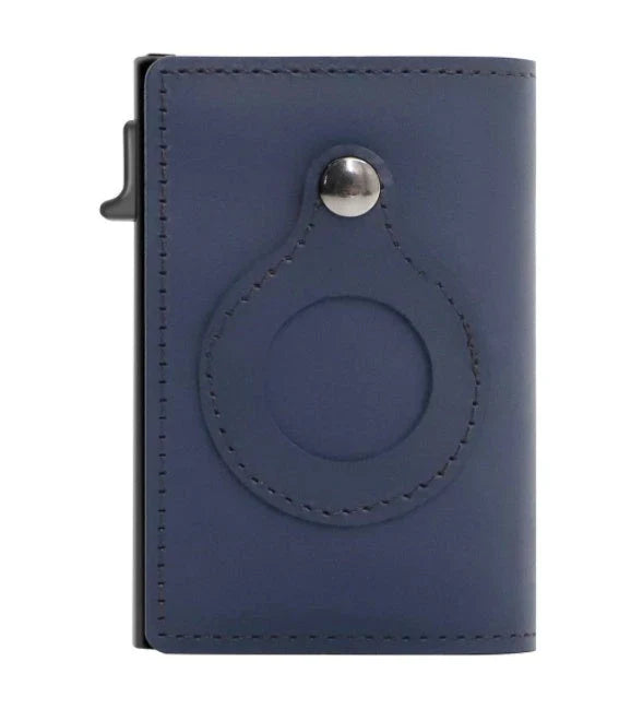 Premium leather wallet with built-in AirTag holder for secure everyday carry and item tracking