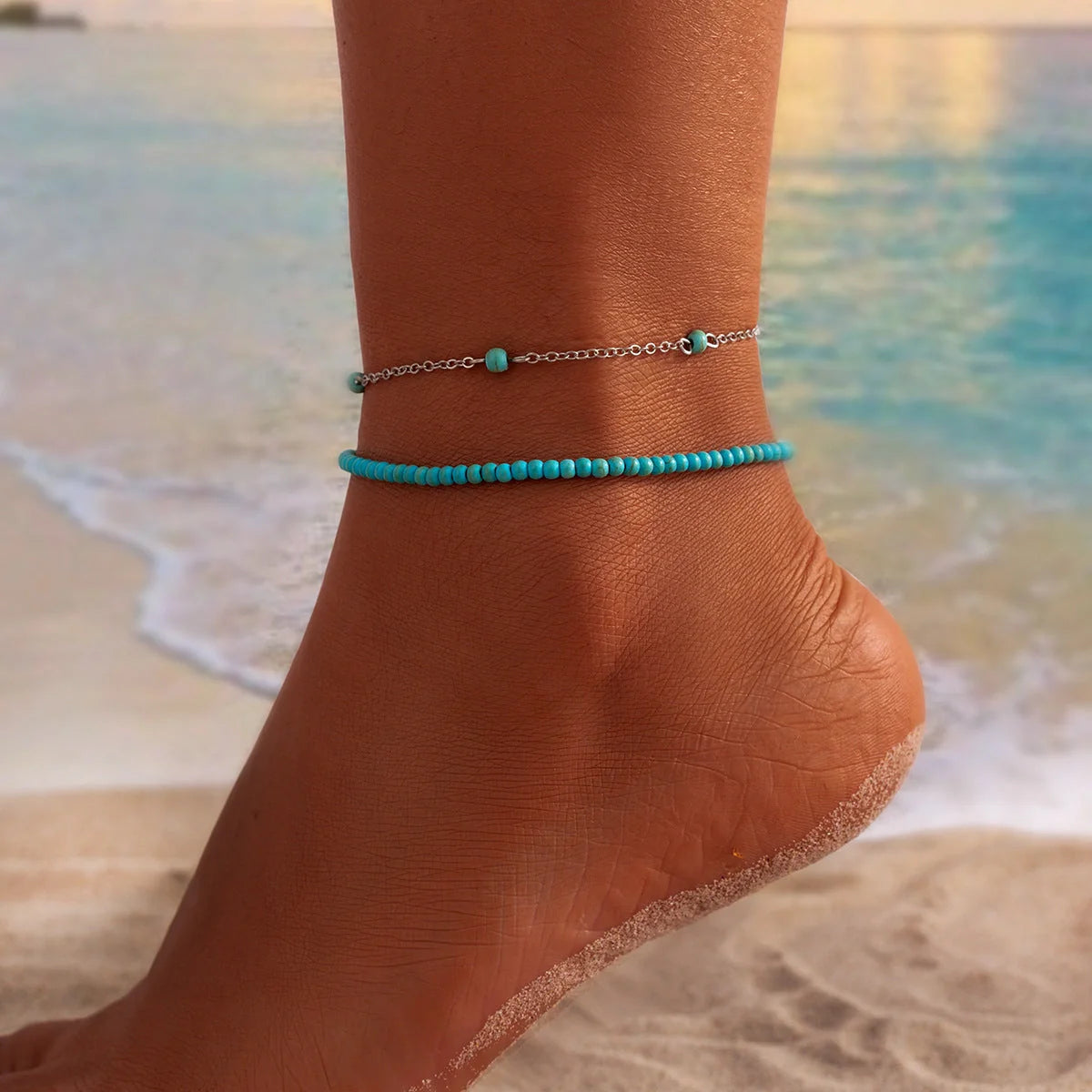 Bohemian multi-layer beaded foot ornaments anklet in ethnic style
