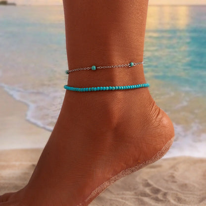 Bohemian multi-layer beaded foot ornaments anklet in ethnic style