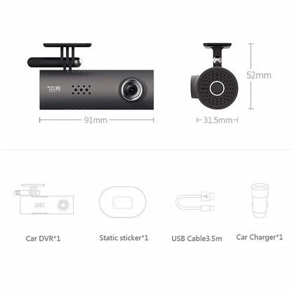 Premium dash cam with voice controls, 1080p FHD recording, and wide-angle lens