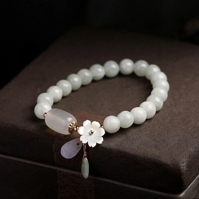 Elegant Shell Flower Jade Water Drop Bracelet with natural jadeite and shells