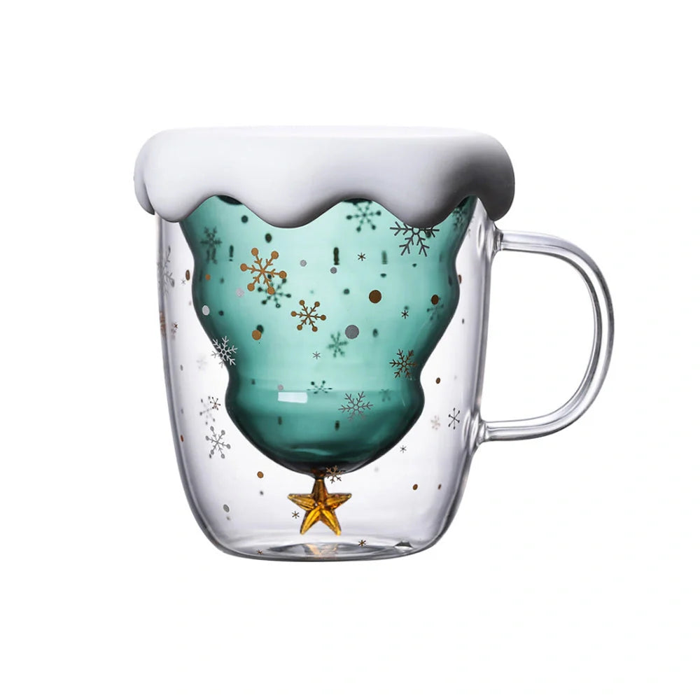3D double-layer panda cup with skull design and festive inner Christmas tree