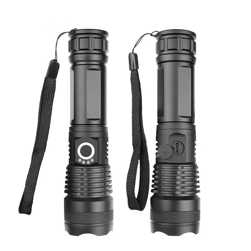 A durable, waterproof USB rechargeable flashlight with adjustable zoom and powerful LED light.