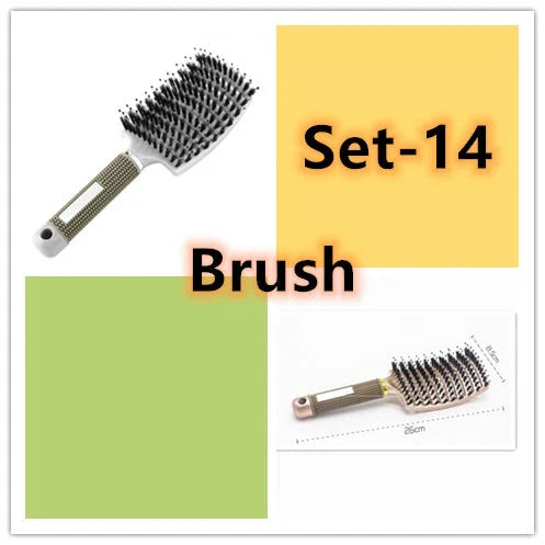 A premium hair brush with a sleek design, featuring soft bristles and a rounded massage function for healthy, detangled hair