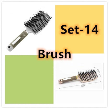 A premium hair brush with a sleek design, featuring soft bristles and a rounded massage function for healthy, detangled hair
