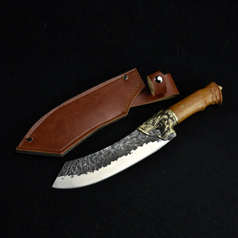 Hand-forged slicing knife with rosewood handle and pure copper guard