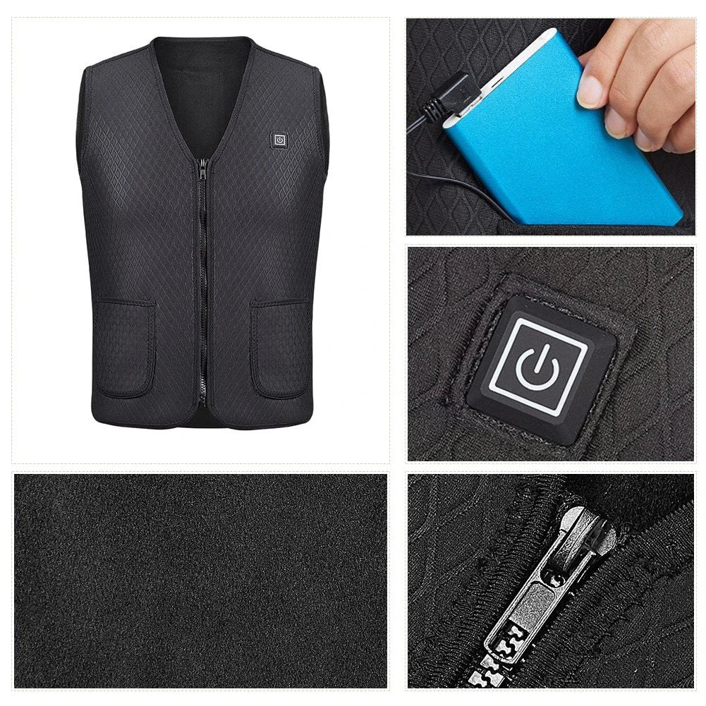 Versatile outdoor electric heated vest with adjustable heating, water-resistant design, and convenient features for activities like skiing, fishing, and more.