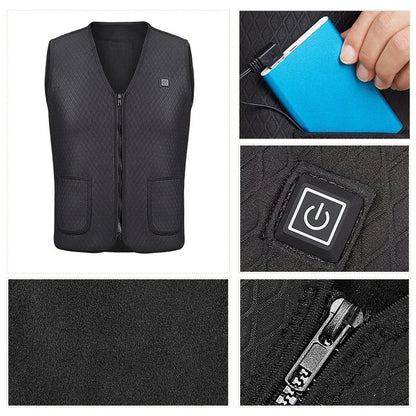 Versatile outdoor electric heated vest with adjustable heating, water-resistant design, and convenient features for activities like skiing, fishing, and more.