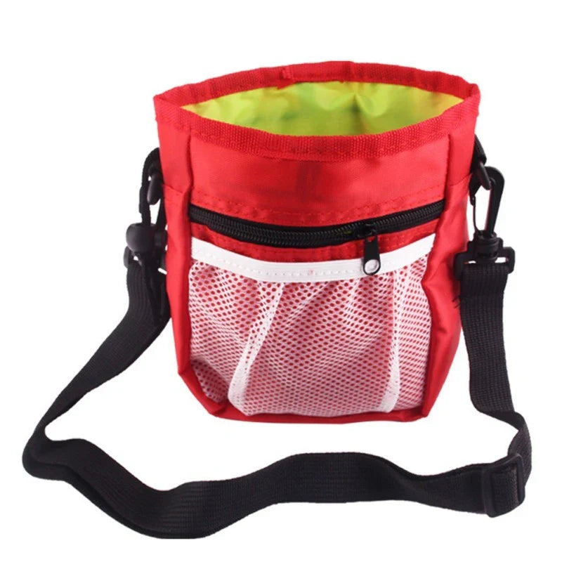 Durable dog walking pouch with drawstring pocket, adjustable belt buckle, and spacious design for carrying essentials