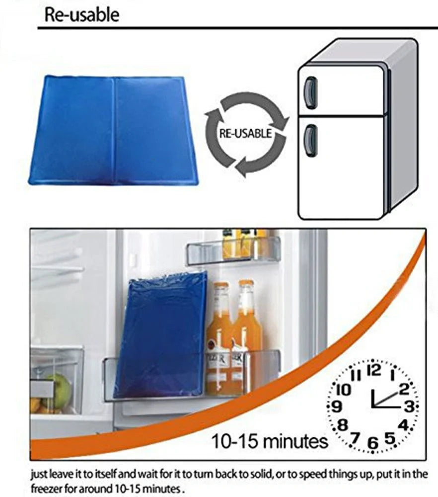 Blue dog cooling mat with pressure-activated ice crystal technology for summer use