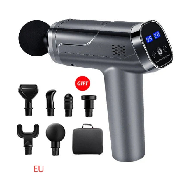 Touch Screen Fascia Gun Muscle Massager with six interchangeable heads
