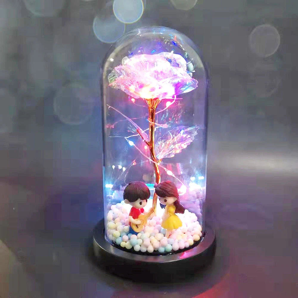 Enchanting artificial rose flower in a glass dome, a timeless home decor piece