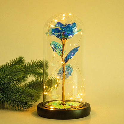 Enchanted Forever Rose in Glass LED Light decoration with realistic rose and wooden base
