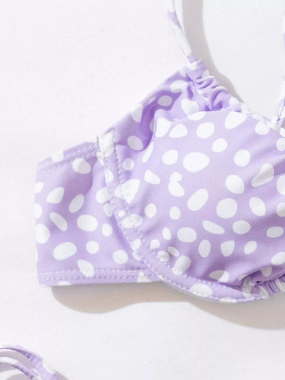 Women's green and purple split swimsuit bikini in polyester, sizes S to L