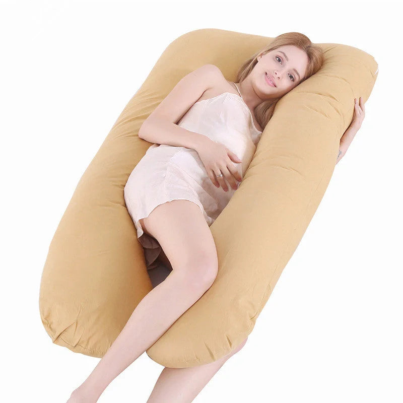 Premium U-shaped pregnancy pillow with soft cotton casing and polyester fiber filling for exceptional comfort and support