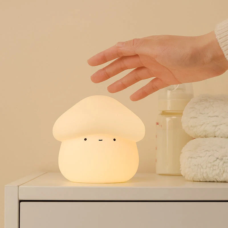 Adorable mushroom-shaped night light with warm white glow, perfect for bedside use