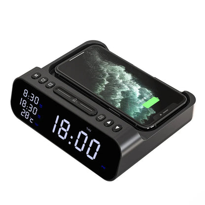 15W Three-in-one Wireless Charger with Temperature Tester and Multi Alarm Clock in black and white