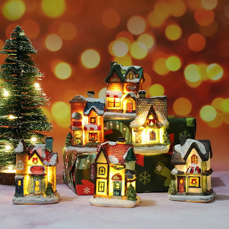 Compact Christmas Decorations Micro Landscape Resin House ornament with detailed design