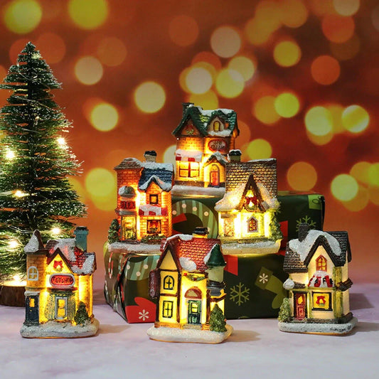 Compact Christmas Decorations Micro Landscape Resin House ornament with detailed design