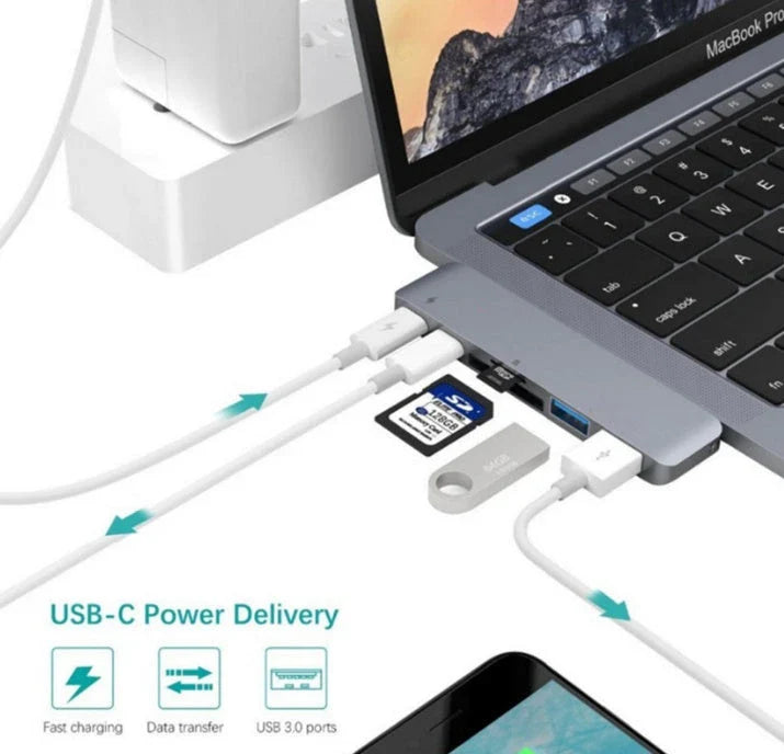 Premium USB-C Hub with SD and TF Card Slots, Power Delivery Charging, and Multiple Ports for Apple MacBook