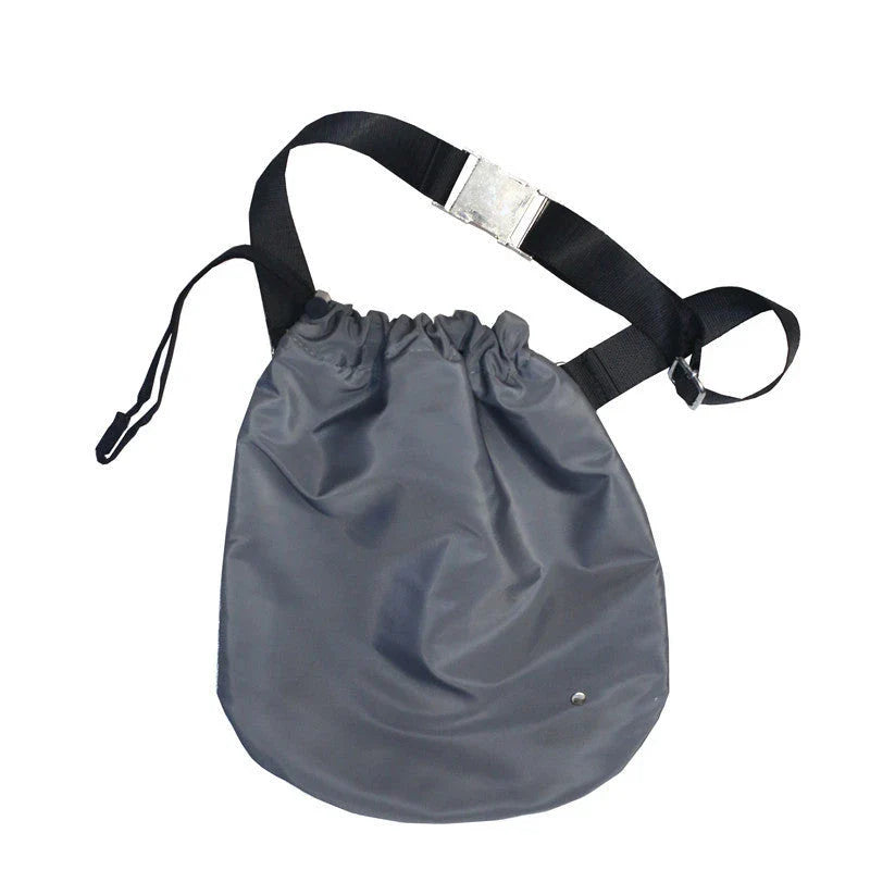 Stylish nylon drawstring waist bag with diagonal design, adjustable fit, and practical storage compartments
