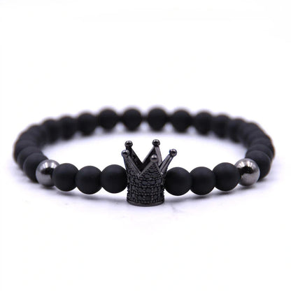 Micro-inlaid crown 6mm matte black and copper bead bracelet with zircon inlay