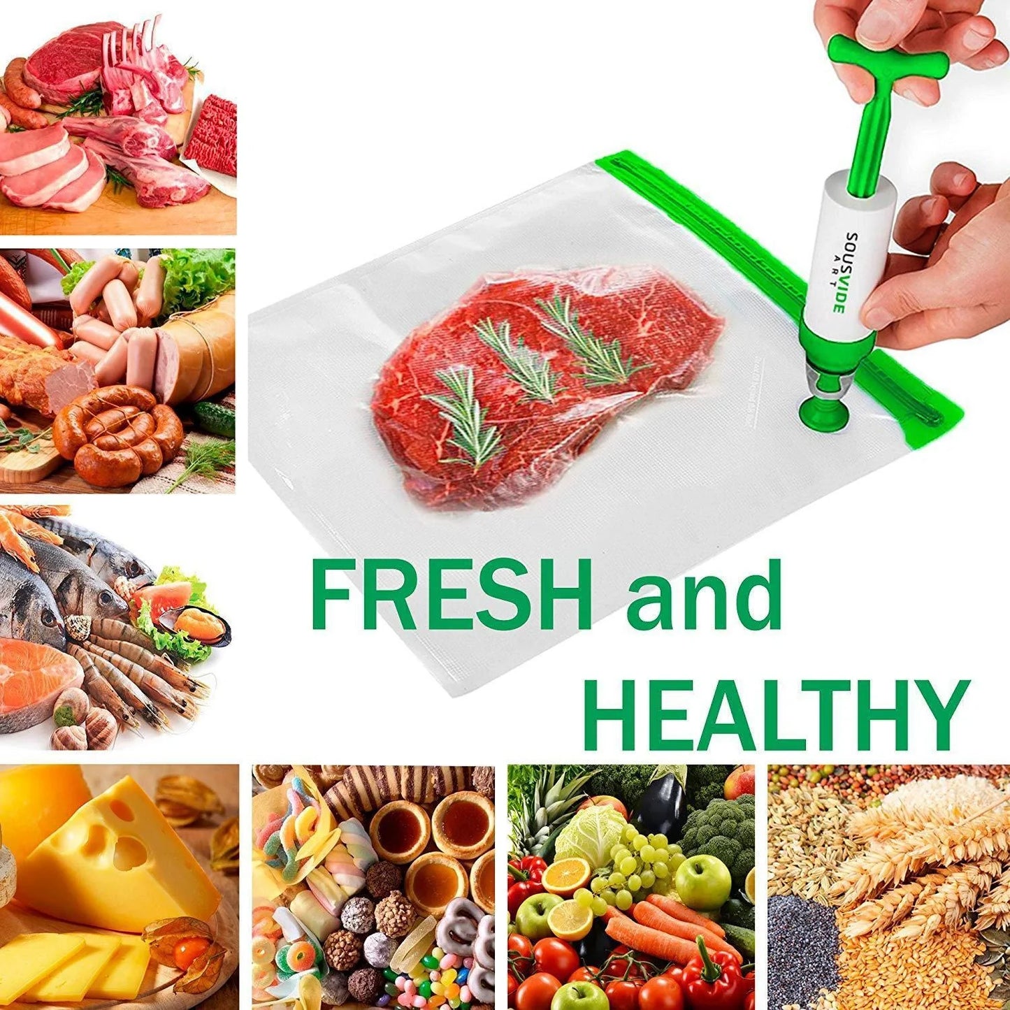 Premium vacuum seal bags for keeping food fresh and organised