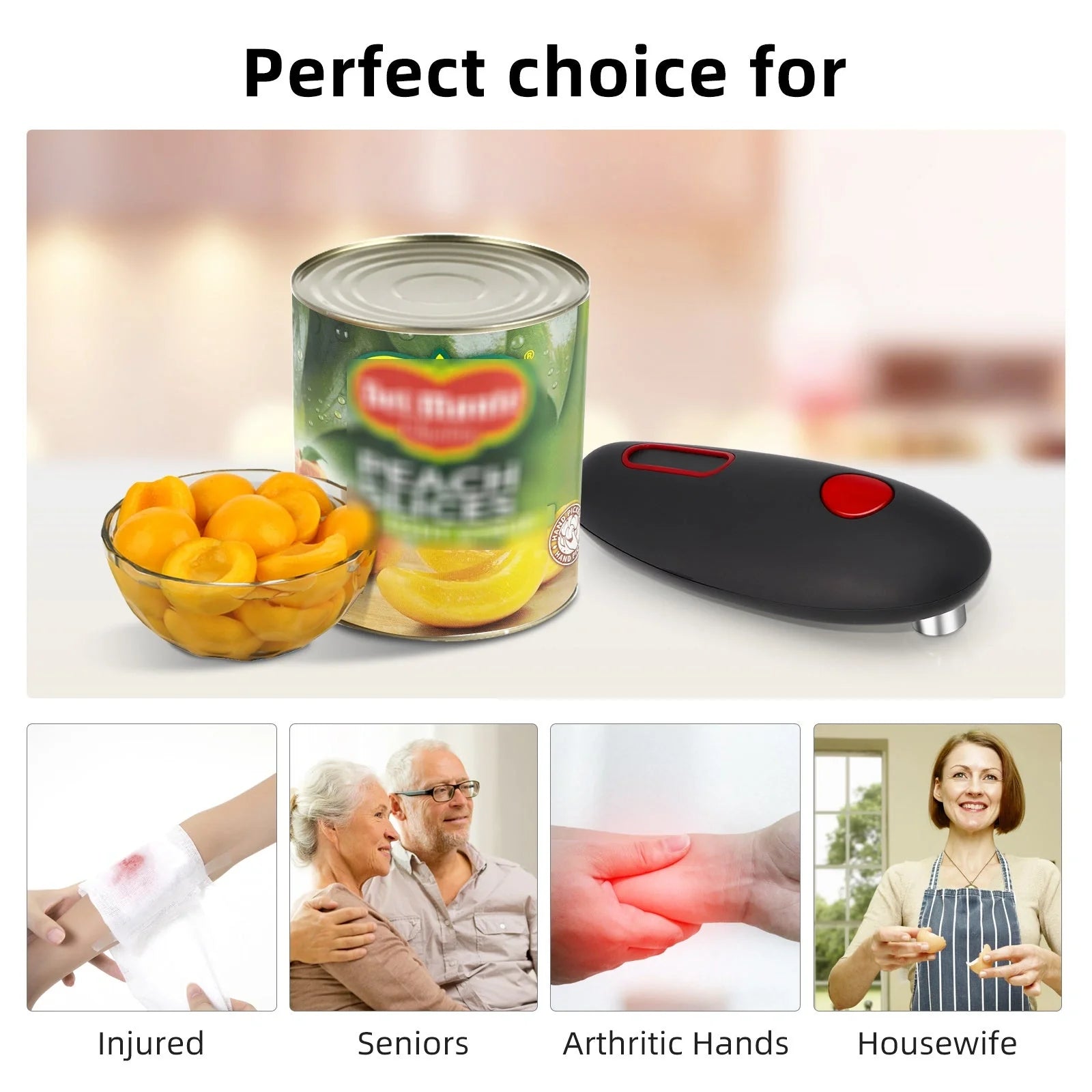 Electric can opener with automatic bottle opener function in black