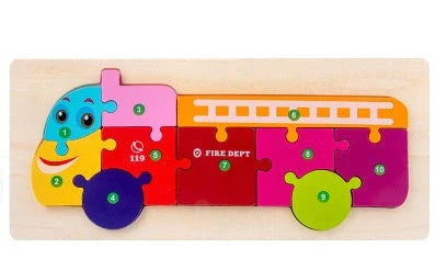 Wooden animal number puzzle for children, educational toy with vibrant colours
