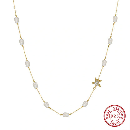 Sterling Silver Starfish Pearl Necklace for Women