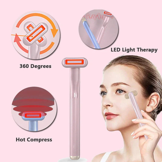 360 Degrees Rotary Eye Massage Wand with Red LED Light and Therapeutic Warmth for skincare