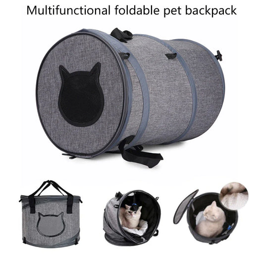 Collapsible pet carrier bag made of durable Oxford cloth, accommodating pets up to 18kg with a unique skylight design and lightweight, foldable construction