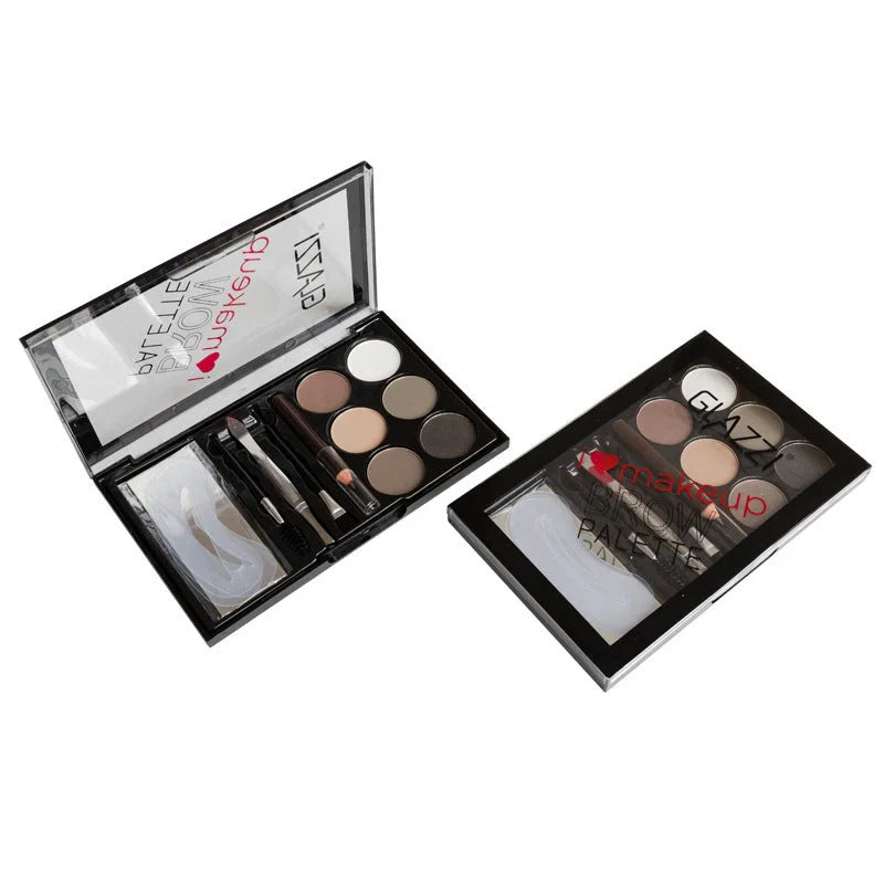 GLAZZI Natural Brown Eyebrow Powder Palette with brush and stencils